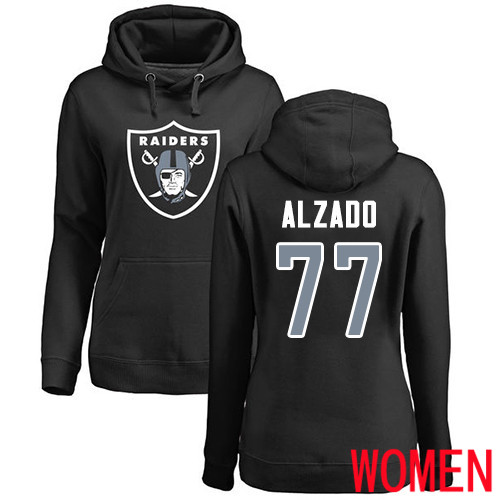 Oakland Raiders Black Women Lyle Alzado Name and Number Logo NFL Football #77 Pullover Hoodie Sweatshirts